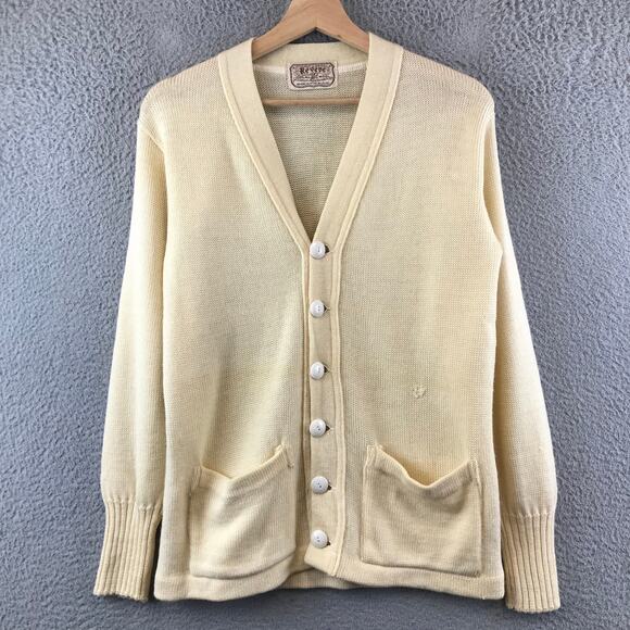 Vintage Revere Cardigan Sweater Wool Cream Grandpa Grunge Kurt Cobain S - Picture 1 of 8